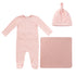 Kipp Baby Pink 3Pc Set Embroidered Heart (Footie + Beanie + Blanket)